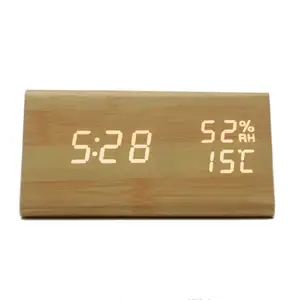 Vendita all'ingrosso stand orologio digitale-Desktop Orologi Da Tavolo A LED di Allarme Digitale di Legno Del Basamento Orologio Con Visualizzazione Della Temperatura In Colore Bianco