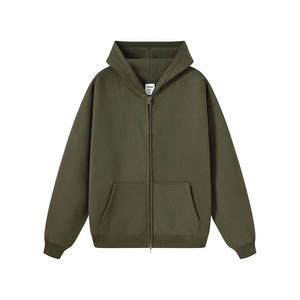 2025 hiver lourd sweat à capuche zippé uni blanc coton Polyester mélange 345GSM hommes surdimensionné fermeture éclair à capuche pour hommes - Product Image 3