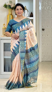 Sari de Seda Étnico Estampado de Última Moda, Estilo Indio y Pakistaní, Largo hasta el Suelo, Suave, Cómodo, de Secado Rápido, para Fiestas y Bodas - Product Image 5