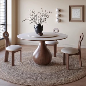 Italian Black Walnut <b>Solid</b> <b>Wood</b> <b>Round</b> <b>Dining</b> <b>Table</b> 120cm Stable Design For <b>Dining</b> Room - Product Image 1