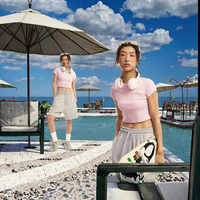 Haut court tricoté décontracté pour femme, brodé, uni, 235g, lavé, à manches courtes, sexy, respirant, séchage rapide, collection Printemps-Été