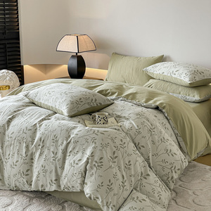 Ensemble de draps, taies d'oreiller et housses de couette minimalistes Wabi-sabi gris en <span class=keywords><strong>coton</strong></span> brossé quatre pièces - Product Image 6