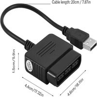 Adaptador de controlador PS1 PS2 para PS3, Cable USB 3A, chaqueta de PVC de carga rápida con blindaje trenzado, convertidor corto negro para PC fo