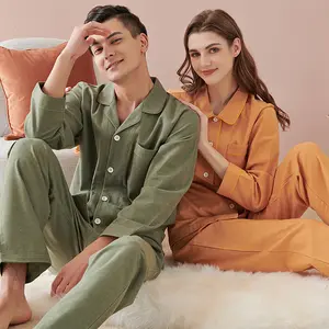 Fornitore di fabbrica donna uomo Casual cotone Home Wear indumenti da notte lavorati a maglia 2 pezzi Lounge Wear set pigiama da coppia