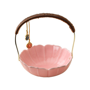 Cesta de Frutas de Cerámica, Bandeja Portátil para Aperitivos, Plato de Postre de Porcelana Estilo Chino Moderno, 2 Piezas - Product Image 5
