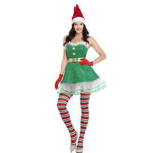 Disfraces de Papá Noel elfo verde Sexy de lujo para mujeres adultas, vestido elegante de encaje de Navidad con hombros descubiertos, <span class=keywords><strong>disfraz</strong></span> de fiesta de Cosplay de Navidad - Product Image 1