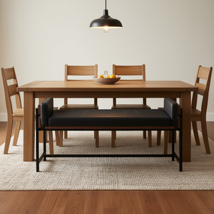 Panca da Cucina Kari 18 Pollici in Legno Marrone e Metallo Nero con Seduta in Ecopelle Nera - Product Image 2