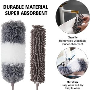 Pôle <span class=keywords><strong>télescopique</strong></span> extensible en acier inoxydable, <span class=keywords><strong>plumeau</strong></span> en <span class=keywords><strong>microfibre</strong></span> pour le nettoyage des ventilateurs de plafond - Product Image 5