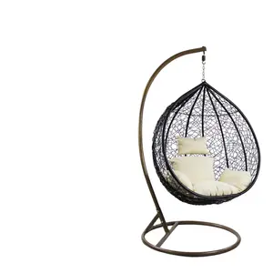 Hot Sale Furniture In And Outdoor Manufacturer Rattan Egg Hanging Patio Swing With Metal Stand Chair