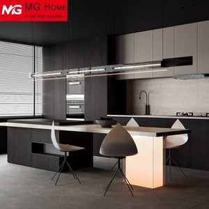Ensemble de meubles de <span class=keywords><strong>cuisine</strong></span> compacts noirs modernes pour appartements : Suite gastronomique gain de place avec <span class=keywords><strong>bar</strong></span> à petit-déjeuner - Product Image 1