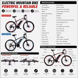 Bicicleta Eléctrica de Montaña Todoterreno de Alto Rendimiento con Batería de Litio de 36V, 21 Velocidades, Pantalla LCD, Frenos de Disco, Capacidad de Carga de 200 kg, Ciclismo al Aire Libre - Product Image 4