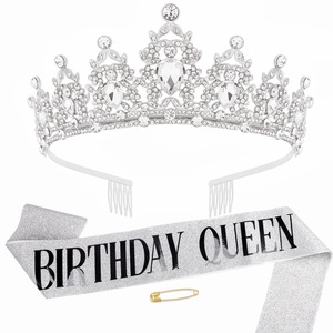 Ensemble Couronne et Écharpe d'Anniversaire Queentiara, Strass Scintillants, <span class=keywords><strong>Couronnes</strong></span> pour Reines avec Ruban pour Filles et Femmes, Fournitures de Fête - Product Image 2