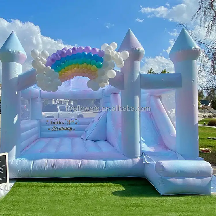 TIE DYE kẹo bông Inflatable Trắng Bounce nhà 15x15 với Slide