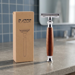 Maquinilla de Afeitar de Doble Hoja con Mango de Bambú/Madera para Hombres, Uso Corporal y para el Área del Bikini, Hojas de Acero Inoxidable, Calidad de Barbería - Product Image 1