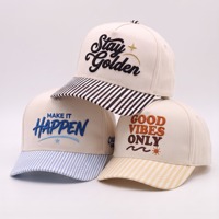 Casquette de baseball d'été à rayures bicolores, haute qualité, 5 panneaux, couronne haute, snapback avec broderie 3D en relief
