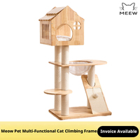Arbre à chat en bois massif de 115 cm de haut, structure d'escalade pour chat en chêne avec capsule en acrylique, poteau en sisal, maison pour chat d'intérieur