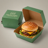 Boîte à hamburger en carton imprimé sur mesure, résistante à la graisse, avec fermeture pliable pour la vente à emporter et la restauration rapide