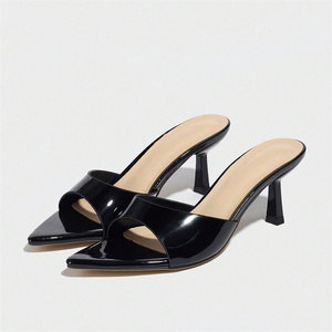 Mules en cuir verni pour femmes, talons aiguilles, bout pointu, à enfiler, sandales d'été sexy, chaussures habillées pour le bureau et les soirées - Product Image 2