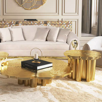 Ensemble de tables basses de luxe en acier inoxydable, design moderne, tables gigognes, meubles en métal miroir pour villa