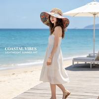 Chapeau de paille bohème ethnique pour femme, style tendance, imprimé totem, patchwork, chapeau bob, chapeau de plage pare-soleil pour influenceuses