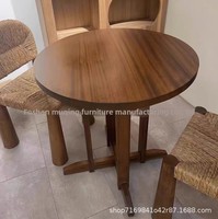 Mesa de Centro de Madera Maciza Vintage con Base de Trípode de Listones Verticales, Estilo Minimalista Wabi-Sabi, Mueble Decorativo para Sala de Estar