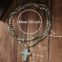 Collier tendance en perles de cristal en forme de croix pour femme, long collier en pierre naturelle pour l'énergie et la guérison, bijoux puissants automne-hiver