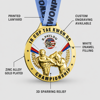 Médaille de Taekwondo personnalisée en alliage de zinc, émail 3D en relief, récompense de championnat d'arts martiaux, logo, texte, tournoi sportif, cordon imprimé