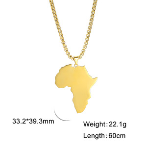 Collar con Colgante de Mapa de África en Acero Inoxidable Chapado en Oro de 18K con Cadena de Caja |   Opciones de Mapas Personalizados - Product Image 5