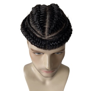Sistemas de Cabello Humano Virgen Indio # Toupee de <span class=keywords><strong>Trenzas</strong></span> Estilo Cornrow Color Negro 1B, Base de Seda 8x10 <span class=keywords><strong>para</strong></span> <span class=keywords><strong>Hombre</strong></span> - Product Image 4