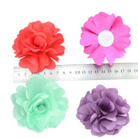 Venta al por mayor hecha a mano 8cm Organza cinta roseta flor prefabricada Rosa flor multicolor para decoración suministro y regalo Toppers