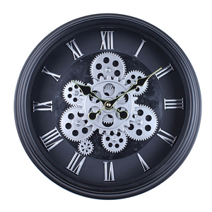 38CM creativo dinamico ingranaggio orologio da salotto nordico retrò decorazione moderna americana grano di legno orologio all'ingrosso - Product Image 5