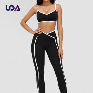 कस्टम लोगो रंग अवरुद्ध 2-टुकड़ा एथलेटिक स्क्रैपिंग बट उठाने की सुविधा सांस लेने योग्य ठोस योग पहनने वाले योग लेगिंग सेट - Product Image 1