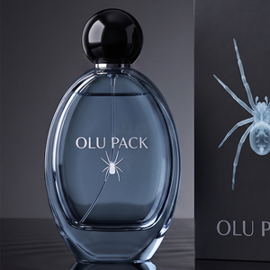 Precio de Fábrica, Fabricante y Proveedor, Botella de Perfume Redonda de Vidrio Azul de 100 ml con Cajas de Regalo a Juego, Se Puede Personalizar - Product Image 1