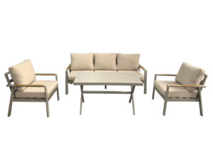 Mobilier d'extérieur promotionnel <span class=keywords><strong>de</strong></span> <span class=keywords><strong>jardin</strong></span> à structure KD <span class=keywords><strong>de</strong></span> style moderne, ensemble <span class=keywords><strong>de</strong></span> table <span class=keywords><strong>de</strong></span> canapé 4 pièces en aluminium, 5 places assises résistantes aux UV - Product Image 5