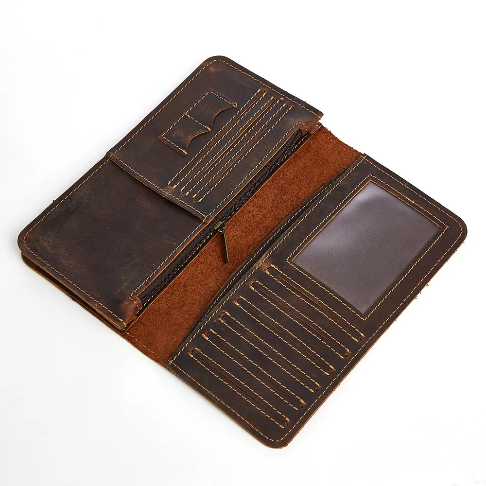 Genuine Leather Men's Wallet Crazy Horse Leather Business Retro Multi-Card Position Clutch Fashion Casual Long Wallet