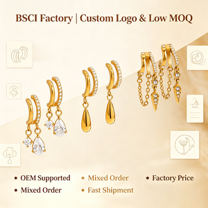 Pendientes de Aro en Forma de C de Acero Inoxidable con Oro de 18K, Juego de Pendientes Colgantes con Gota de Agua y Borla de Cadena, Pendientes Huggie con Circonita Cúbica para Mujer - Product Image 3