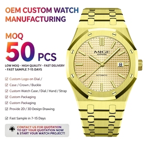 Montre mécanique dorée pour hommes, boîtier polygonal, classique, de luxe, automatique, en acier inoxydable 316L, cristal saphir, étanche - Product Image 1