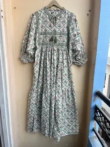 Vestido Floral bohemio de talla grande, Maxi de verano para mujer, estampado de bloques de algodón, técnicas bordadas Hippie, borla, moda Floral informal - Product Image 3
