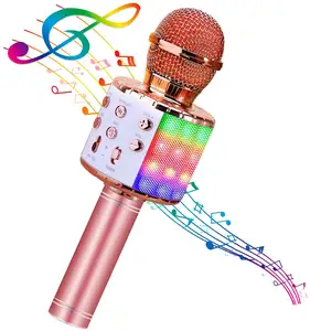 Mikrofon Karaoke Speaker Nirkabel dengan Mikrofon, untuk Pesta Rumah Pemutar Musik Ktv Bernyanyi
