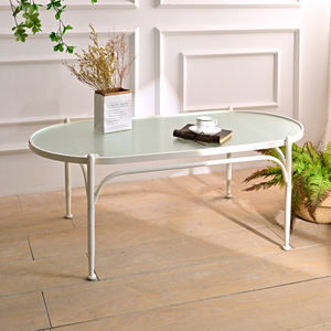 INNOVA Home European Style <b>Oval</b> Design White Metal and Glass Tabletop Decorative Durable Easy Assembly Living Room <b>Coffee</b> <b>Table</b> - Product Image 4