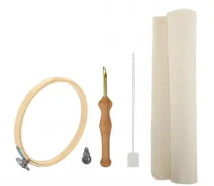 Wooden Magic Embroidery Stitching Punch Needle Set with Hoop Fabric Cloth Kit