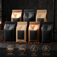 Sac d'emballage pour grains de café à fond plat noir personnalisé en aluminium avec valve 250g 340g 500g 1kg 2.5kg 10kg