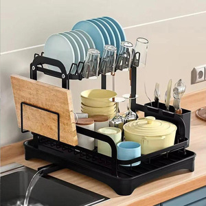 Estante organizador <span class=keywords><strong>de</strong></span> platos <span class=keywords><strong>de</strong></span> <span class=keywords><strong>cocina</strong></span> metálico desmontable <span class=keywords><strong>de</strong></span> 2 niveles con diseño giratorio para fregadero, escurridor <span class=keywords><strong>de</strong></span> platos y cuencos - Product Image 6