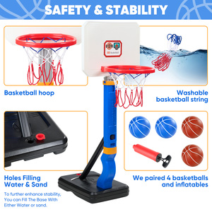 Ensemble de panier de basket réglable en hauteur pour enfants avec 4 ballons et pompe, base remplissable, pour intérieur et extérieur, jouet sportif pour piscine - Product Image 3