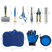 Kit de toilettage pour animaux de compagnie en acier inoxydable personnalisable avec gant, brosse, ciseaux, peignes, sac de bol pour le toilettage des chats