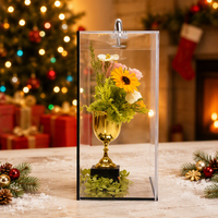 Nouvel Arrivage – Cadeau Fête des Enseignants OEM : Bouquet de Fleurs Éternelles avec Tournesol, Hortensia et Rose Stabilisée dans une Boîte Cadeau en Acrylique