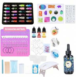 Kit de résine UV DIY pour la fabrication de bijoux, résine époxy transparente et dure à durcissement rapide, moules en silicone, pendentifs, boucles d'oreilles, porte-clés, accessoires - Product Image 2