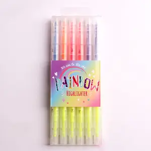 INTERWELL HM660 6 colors Double Ended Soft Marking Sketching Mild Color Highlighter Protecting Eyes cute highlighter pen