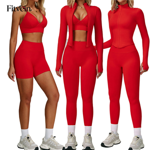 Ensemble de shorts de yoga 3 pièces effet seconde peau, très extensible, séchage rapide, avec logo frontal, pour la gym - Product Image 1