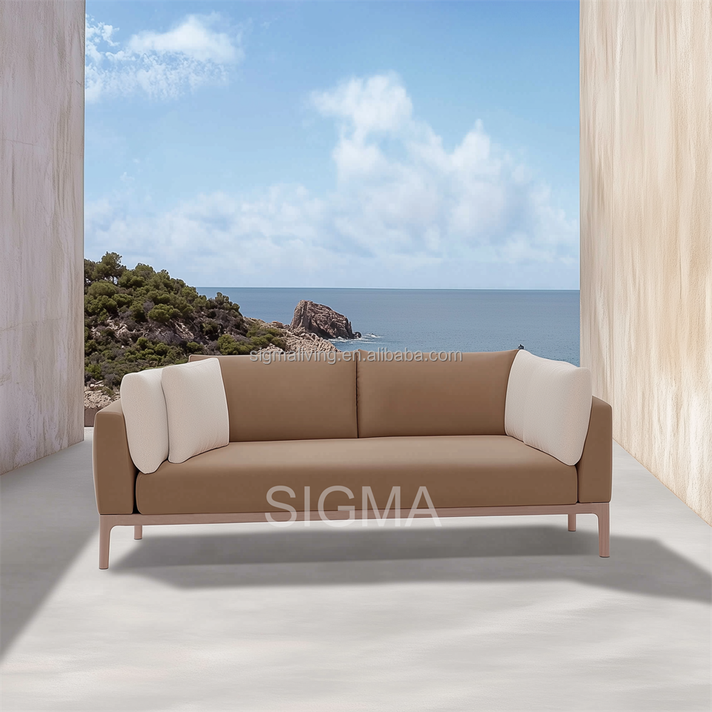 High End All Weather Teak Sofa Set Hotel Exterior Outdoor Patio Teak Solid Wood Fabric Sofa Set Furniture Luxury Garden Sofa